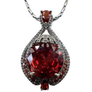 NEW Silver Chain Red Glass Gemstone Teardrop Shape Decorative Setting Necklace